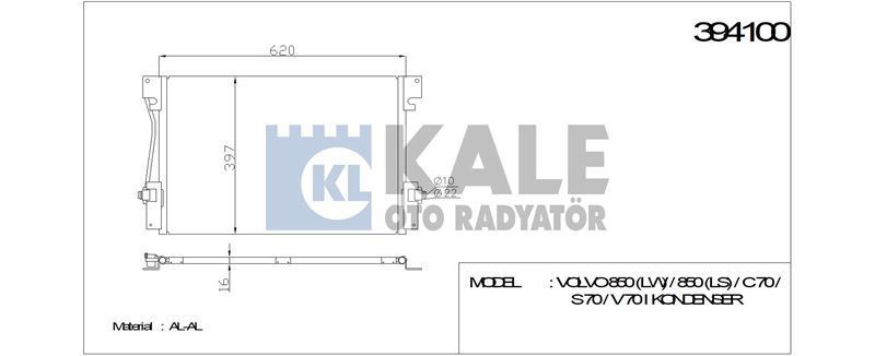 Kale 394100 Klima Radyatörü S70 V70 I C70 850 Lw Ls 620X400X16