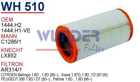 WUNDER WH510 HAVA FİLTRESİ - PEUGEOT PARTNER 2001 (BORU TiPi)