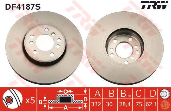 Trw Df4187S Fren Diski Ön 5D 332Mm E53 E83×5 00-