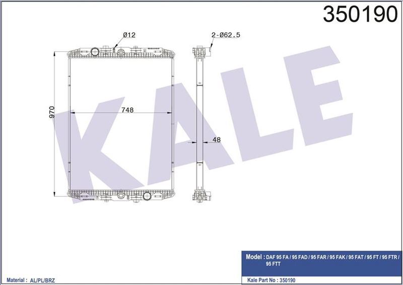 Kale 350190 Radyatör Al/Brz Daf 95 Fa-95 Fad-95 Far-95 Fak-95 Fat