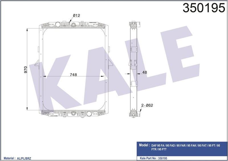 Kale 350195 Radyatör Al/Brz Daf 95 Fa-95 Fad-95 Far-95 Fak-95 Fat