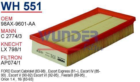 WUNDER WH551 HAVA FİLTRESİ - FORD FOCUS 1.4 16v,1.8 16v - FiESTA