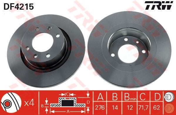 Trw Df4215 Fren Diski Arka C5 I 2000 Sonrası Iı 2004 Sonrası Düz 276Mm