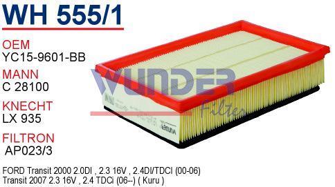WUNDER WH555/1 HAVA FİLTRESİ - FORD TRANSiT V 347 (SÜNGERLi)