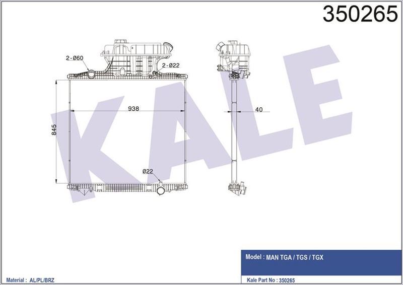 Kale 350265 Radyatör Al/Brz Man Tga-Tgs-Tgx Çerçevesiz Mt 845×938