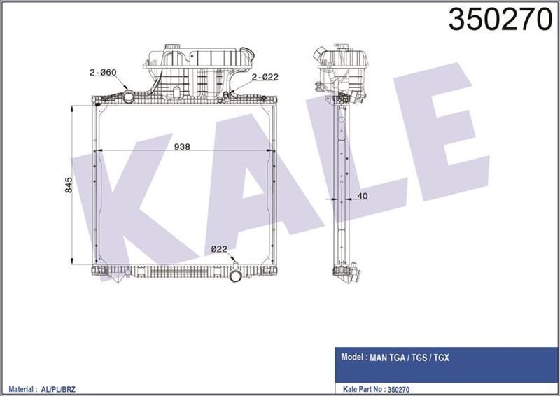 Kale 350270 Radyatör Al/Brz Man Tga-Tgs-Tgx Çerçeveli Mt 845×938×