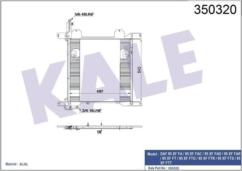 Kale 350320 Kondenser Al/Brz Daf 95 Xf Fa-95 Xf Fac-95 Xf Fad-95
