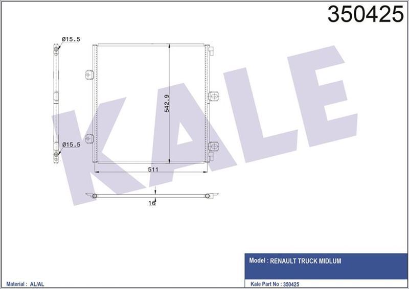 Kale 350425 Kondenser Al/Brz Renault Truck Mıdlum 531×540×16