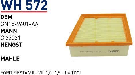 WUNDER WH572 HAVA FİLTRESİ - FORD FİESTA V II - VIII 1,0 -1,5 - 1