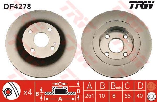 Trw Df4278 Fren Diski Arka Mazda 323 Famılıa 98-02  Düz 261Mm