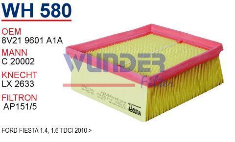 WUNDER WH580 HAVA FİLTRESİ - FORD FİESTA 1.4, 1.6 Tdci 2010 -