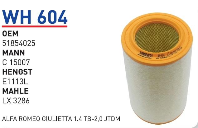 WUNDER WH604 HAVA FİLTRESİ - ALFA GİULİETTA (940) 1,4 TB-2,0 JTDM