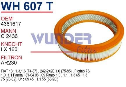WUNDER WH607T HAVA FİLTRESİ - FiAT MURAT 131 (İÇİ TELLi)