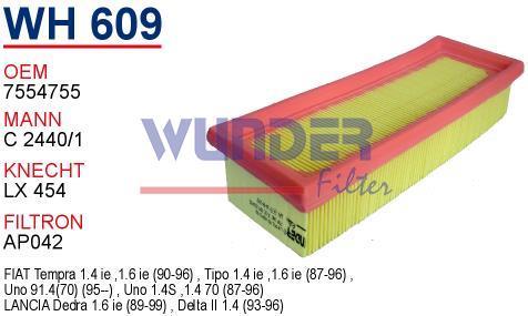 WUNDER WH609 HAVA FİLTRESİ - FiAT UNO 70 ie 1400 MOTOR