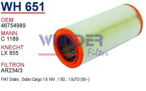 WUNDER WH651 HAVA FİLTRESİ - FiAT DOBLO 1.9 DiESEL