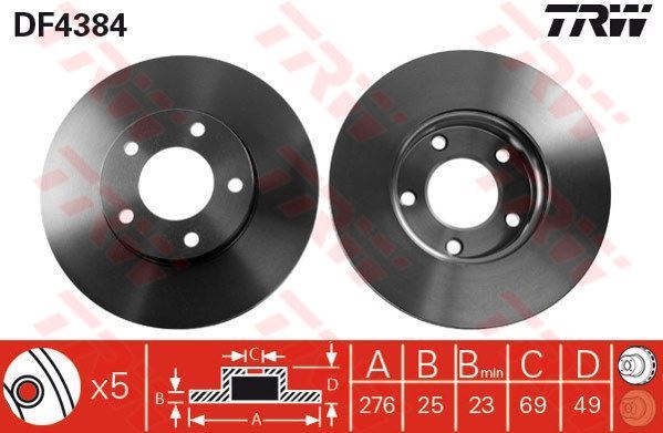 Trw Df4384 Fren Diski Ön Mazda 3 03-10  Mazda 5 2005 Sonrası Havalı 276Mm