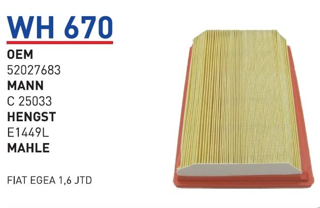 WUNDER WH670 HAVA FİLTRESİ - FİAT EGEA 1,6 JTD