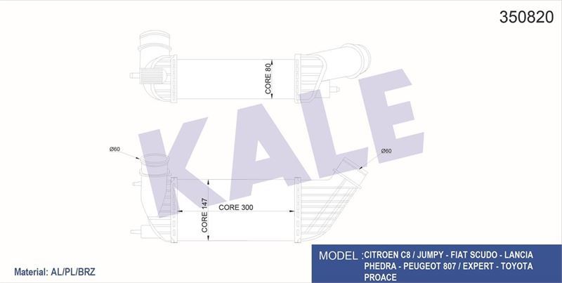 Kale 350820 İntercooler Al/Pl/Brz C8-Jumpy-Scudo-Ulysse-Lancıa Ph