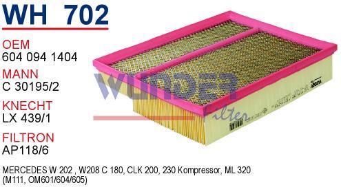 WUNDER WH702 HAVA FİLTRESİ - MERCEDES 202 KASA CLK 200-230 KOMP-