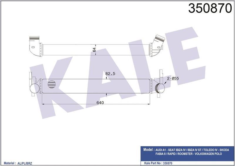 Kale 350870 Intercooler A1 Ibıza V Toledo Fabıa Iı Rapıd Roomster