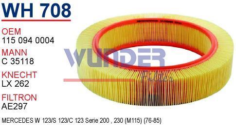 WUNDER WH708 HAVA FİLTRESİ - MERCEDES 123 KASA 200 - 230 BENZİNLİ